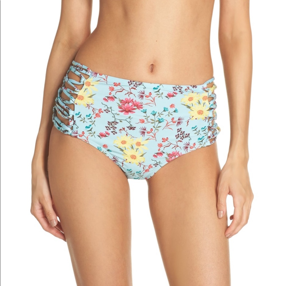 NWT Leith X Nordstrom Striped High Side Cut Out Waist Bikini Bottom SZ-L